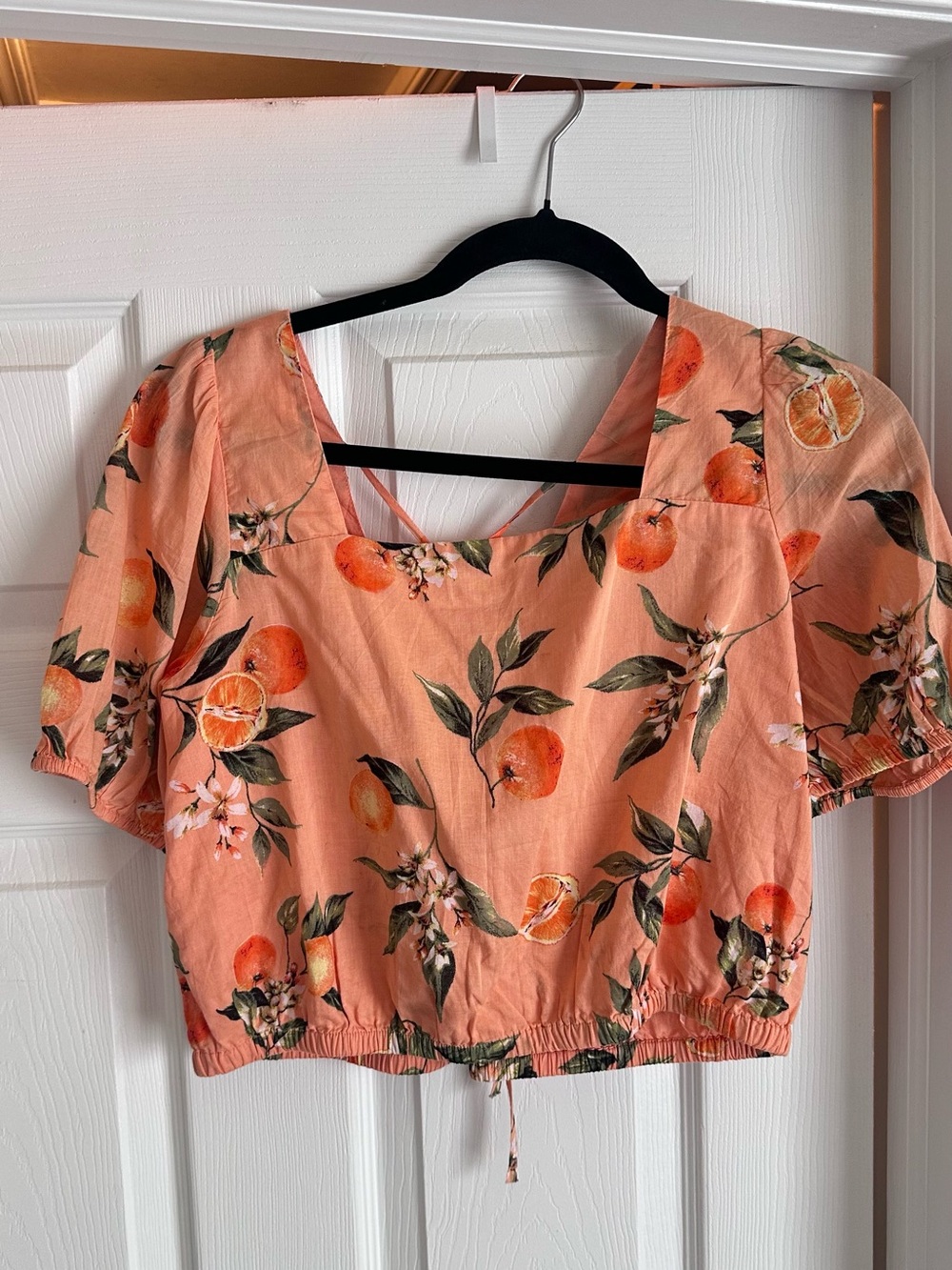 LOFT Peach Floral Square-Neck Crop Top